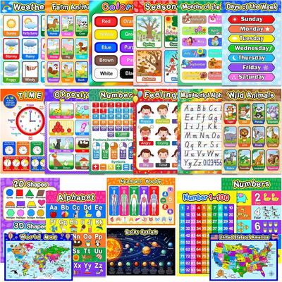 Educational Preschool Posters Learning Poster for Toddler Kid Kindergarten Classroom Learning Decoration, Large 16 x 11 Inch Nursery Homeschool Playroom Teaching Poster (Assorted Style, 20 Pieces)
