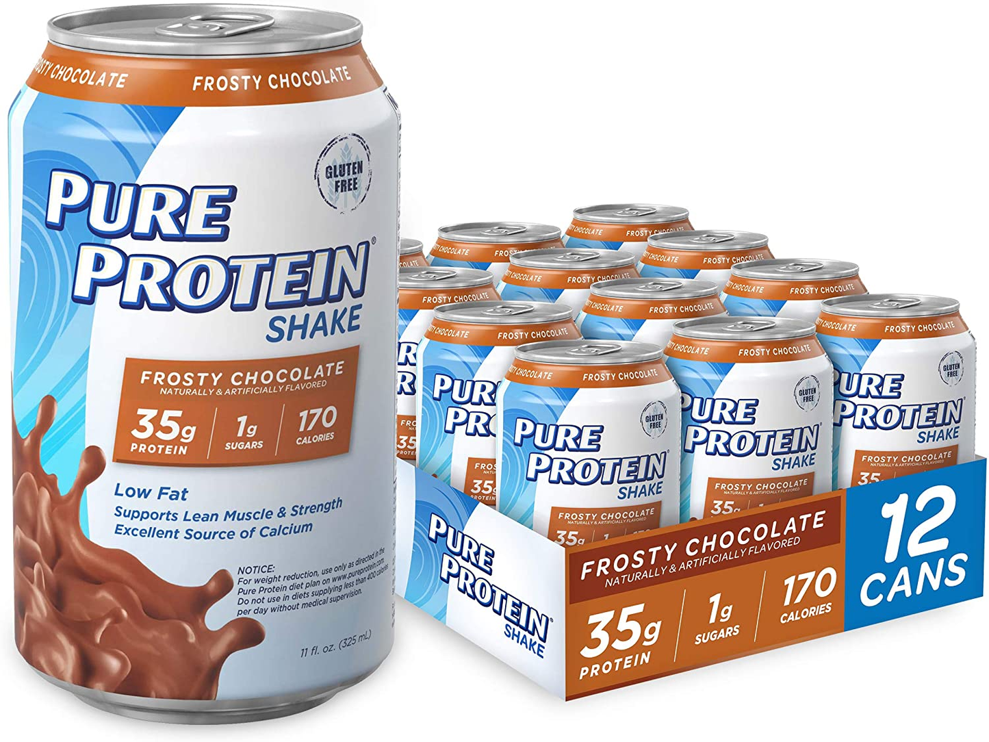 Pure Protein Frosty Chocolate Protein Shake, 35G Complete Protein, Ready to Drink and Keto-Friendly, Excellent Source of Calcium, 11 Fl Oz (Pack of 12)