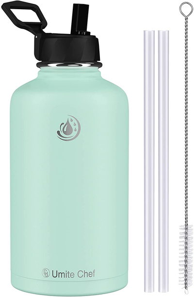Umite Chef Water Bottle, Vacuum Insulated Wide Mouth Stainless-Steel Sports 32OZ Water Bottle with New Wide Handle Straw Lid,Hot Cold, Double Walled Thermo Mug Tiffany Blue