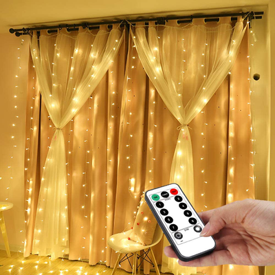 YEOLEH String Lights Curtain,USB Powered Fairy Lights for Party Bedroom Wall,8 Modes & IP64 Waterproof Ideal for Outdoor Wedding Home Garden Decor (Warm White,7.9Ft x 5.9Ft)