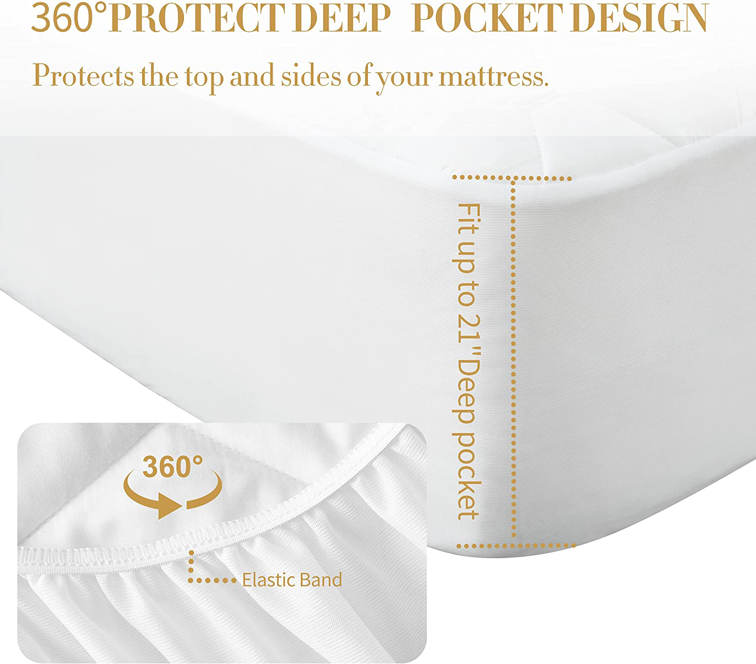 Twin Size Quilted Fitted Mattress Pad, 100% Waterproof Breathable Mattress Protector, Ultra Soft Alternative Filling Mattress Cover, Stretches up to 21 Inches Deep Pocket (White)