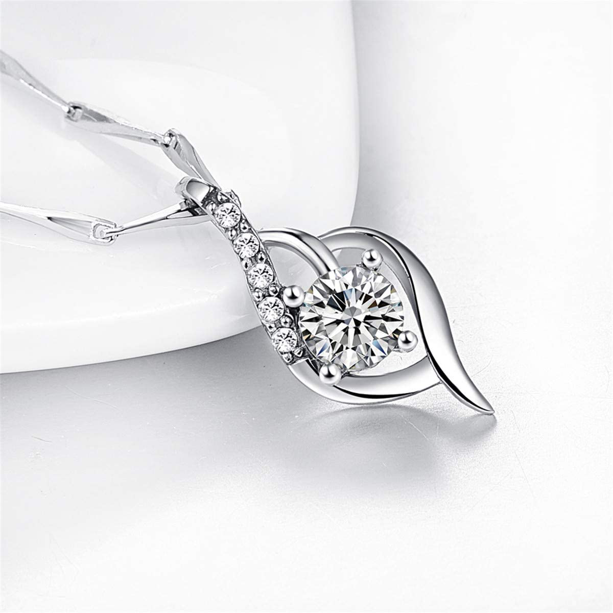 White Clear Austrian Crystal Pendant W/925 Sterlling Silver Hypoallergenic Chain Necklace