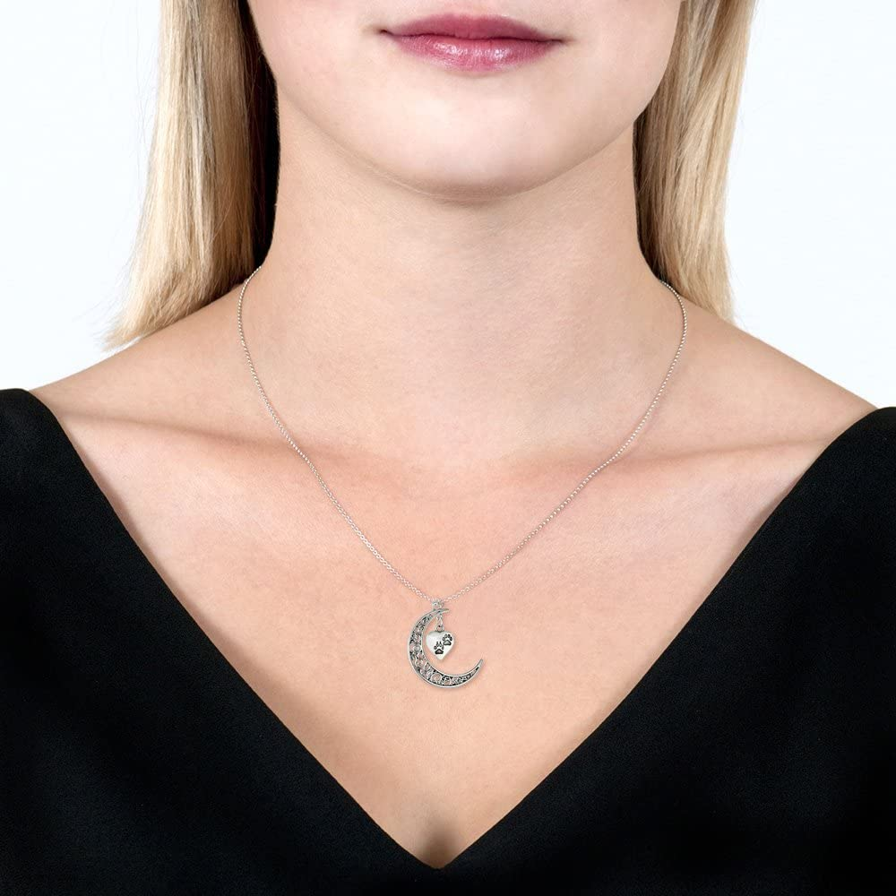 Crescent Moon and Paws Pendant Necklace, 19.5'' Chain, Great Gift for Animal Lovers