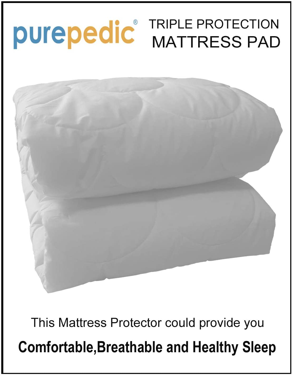 Purepedic Triple Protection Queen Mattress Pad Queen Size Bed Waterproof Mattress Protector Cooling Mattress Topper Cotton Mattress Cover Comfortable Mattress Encasement for Queen Size Bed