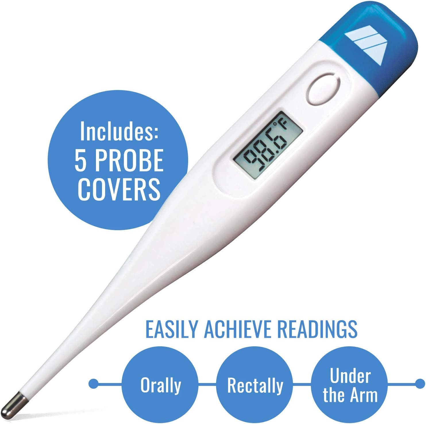 MABIS Digital Thermometer for Adults, Thermometer for Adults, Children and Babies, Oral Thermometer, Rectal Thermometer, Underarm Thermometer, Temperature Thermometer, 60 Seconds Readings, Blue