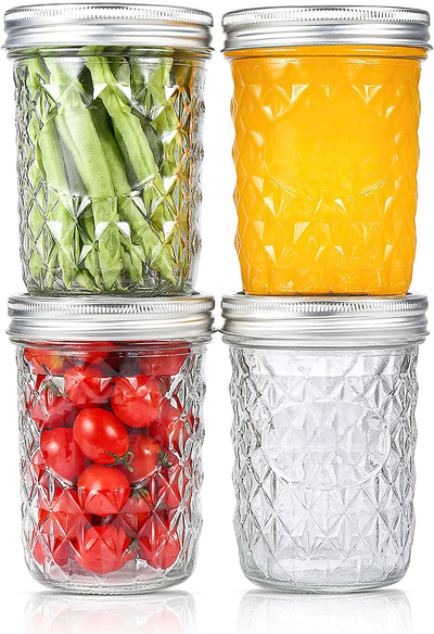 Aitsite 16 OZ Mason Jars, 4 Piece Canning Jar Set With Regular Lids, Ideal for Jelly, Jam, Honey, Wedding Favors, Shower Favors, Baby Foods, DIY Magnetic Spice Jars