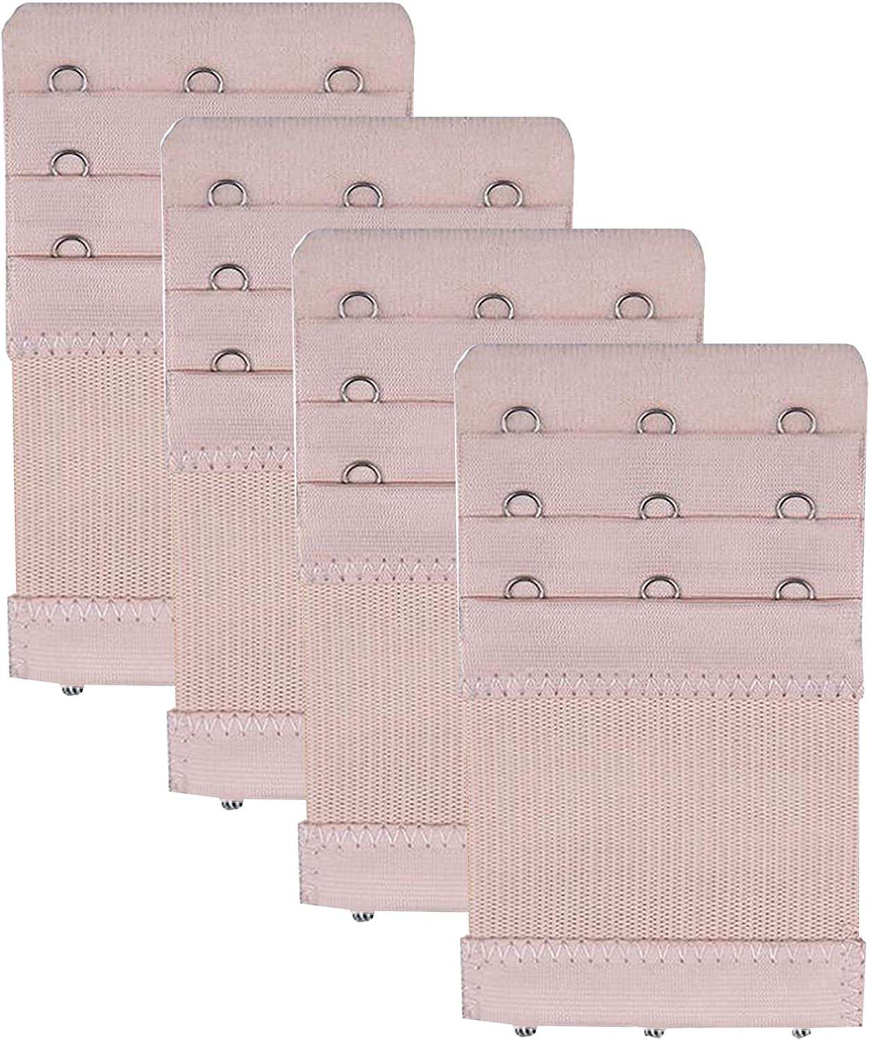 Bra Extender 3 Hooks 3 Rows Elastic Bra Band Hook Strap Extensions for Women, Pack of 4