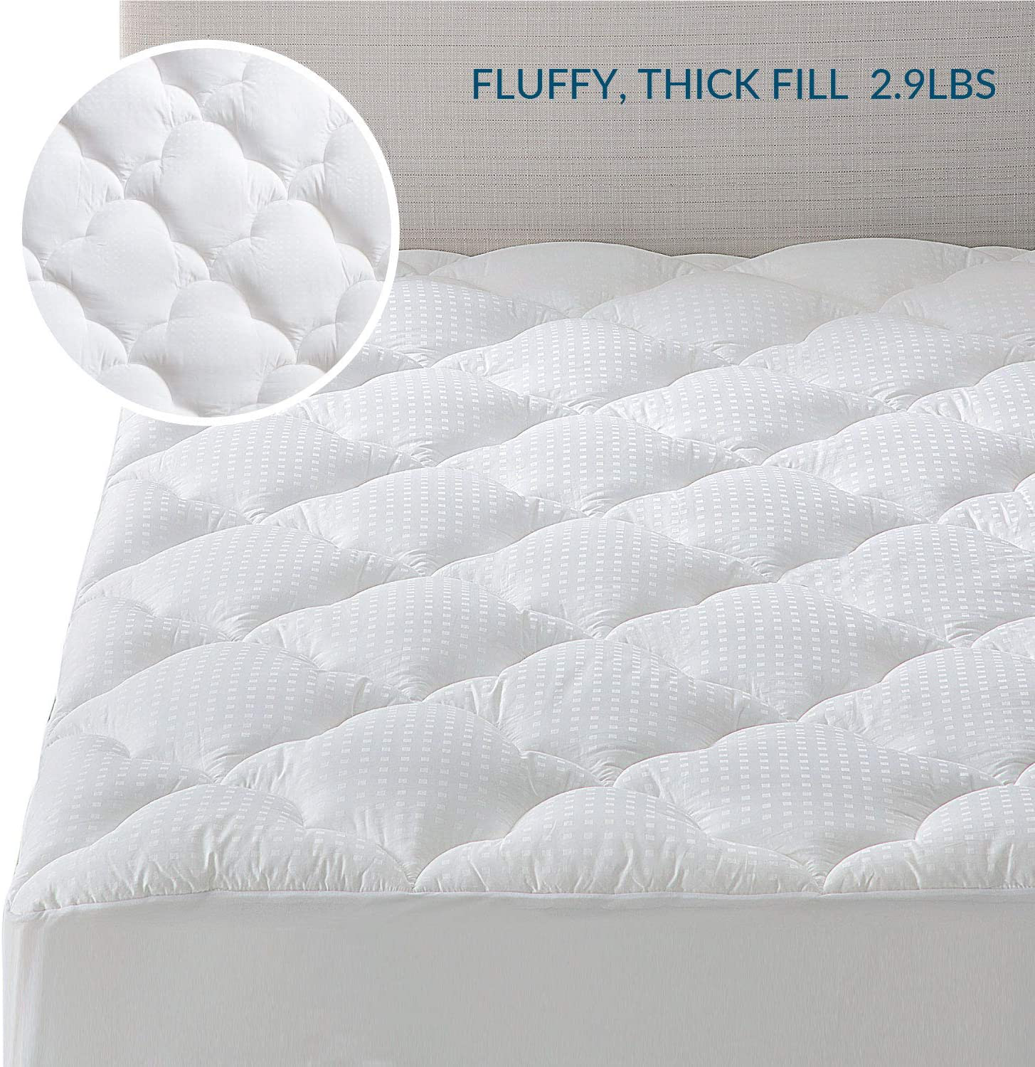 Bedsure Short Queen RV Mattress Topper - Cotton Mattress Pad Pillow Top Cooling Quilted Mattress Cover with Deep Pocket for RV , Padded PillowTop with Fluffy Down Alternative Fill