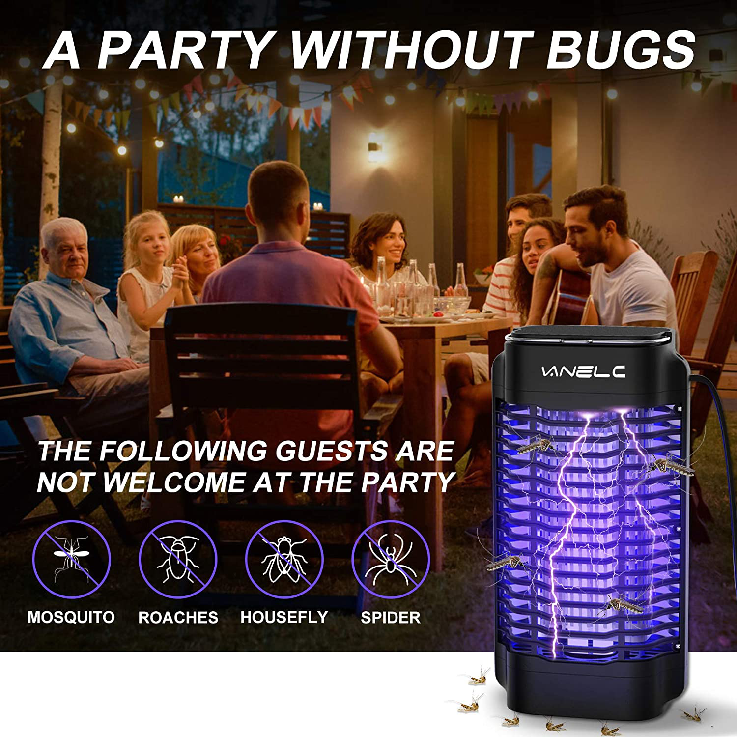 VANELC Bug Zapper, Electric Mosquito Killer Lamp, Light-Emitting Flying Insect Trap, Insect Fly Pest Attractant Trap, Effective 4200V Powered Electric Mosquito Zappers for Patio, Outdoor, Indoor