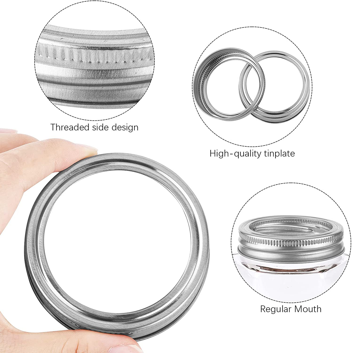 Ruisita 12 Pieces Rose Gold Mason Jar Metal Rings Canning Jar Lids Regular Mouth Canning Supplies Rust Proof Jar Rings for Canning Fruits, Cookies, Candies Storing