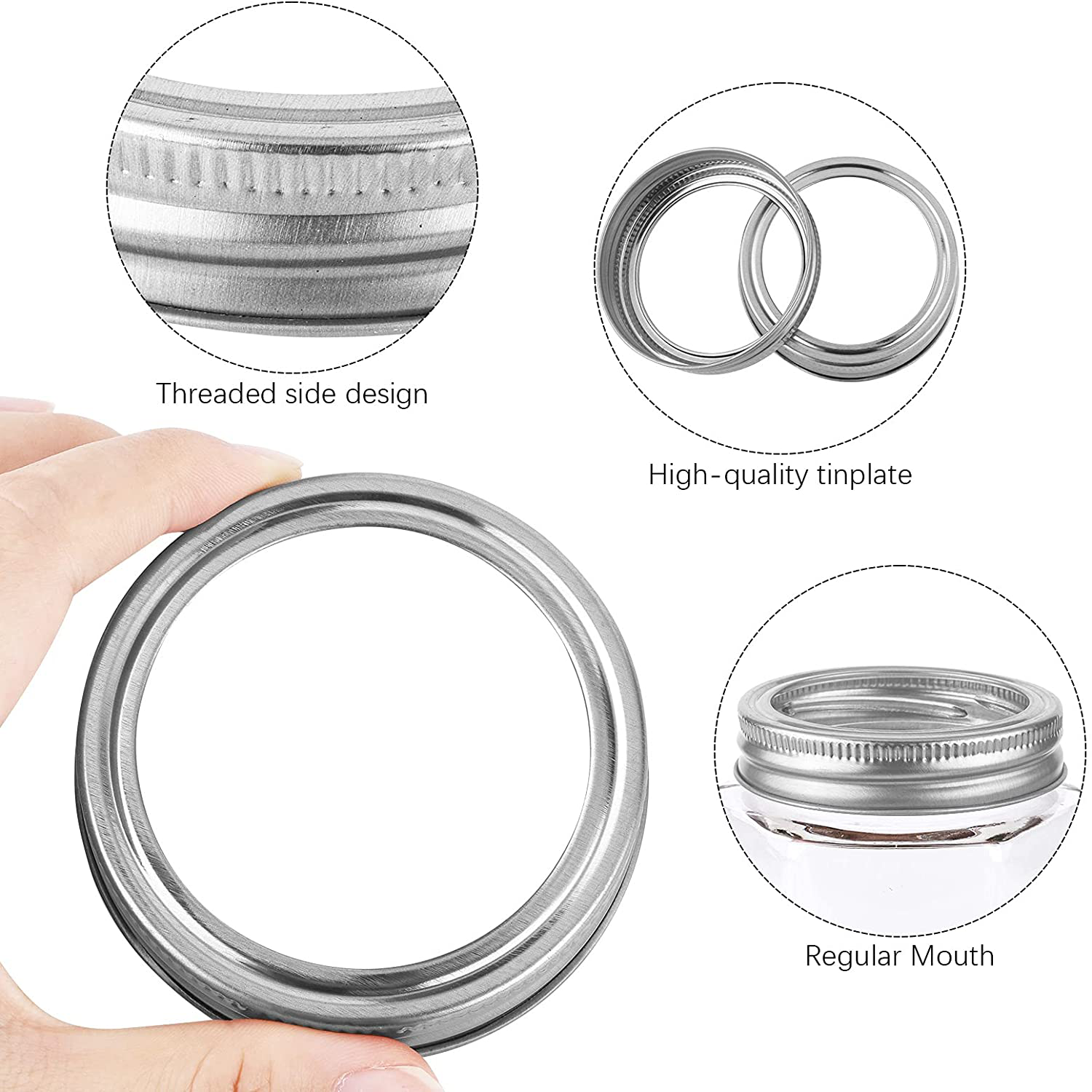 Ruisita 12 Pieces Rose Gold Mason Jar Metal Rings Canning Jar Lids Regular Mouth Canning Supplies Rust Proof Jar Rings for Canning Fruits, Cookies, Candies Storing