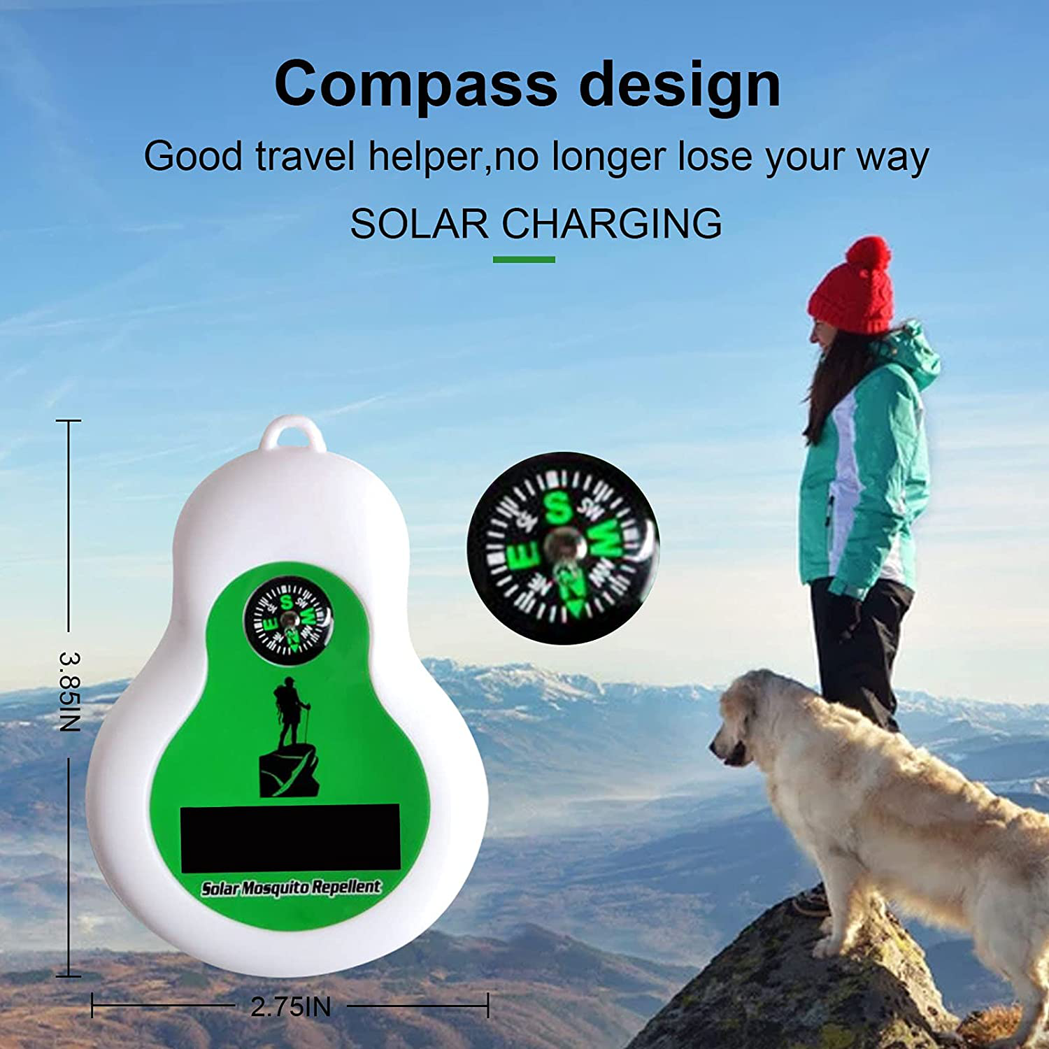 Solar Ultrasonic Outdoor Mosquito Repellent Bug Zapper Outdoor with Compass, Zapper Mosquito Can be Hung Zapper Electronic Insect Killer Design for Camping, Mountaineering, Picnic, Cycling