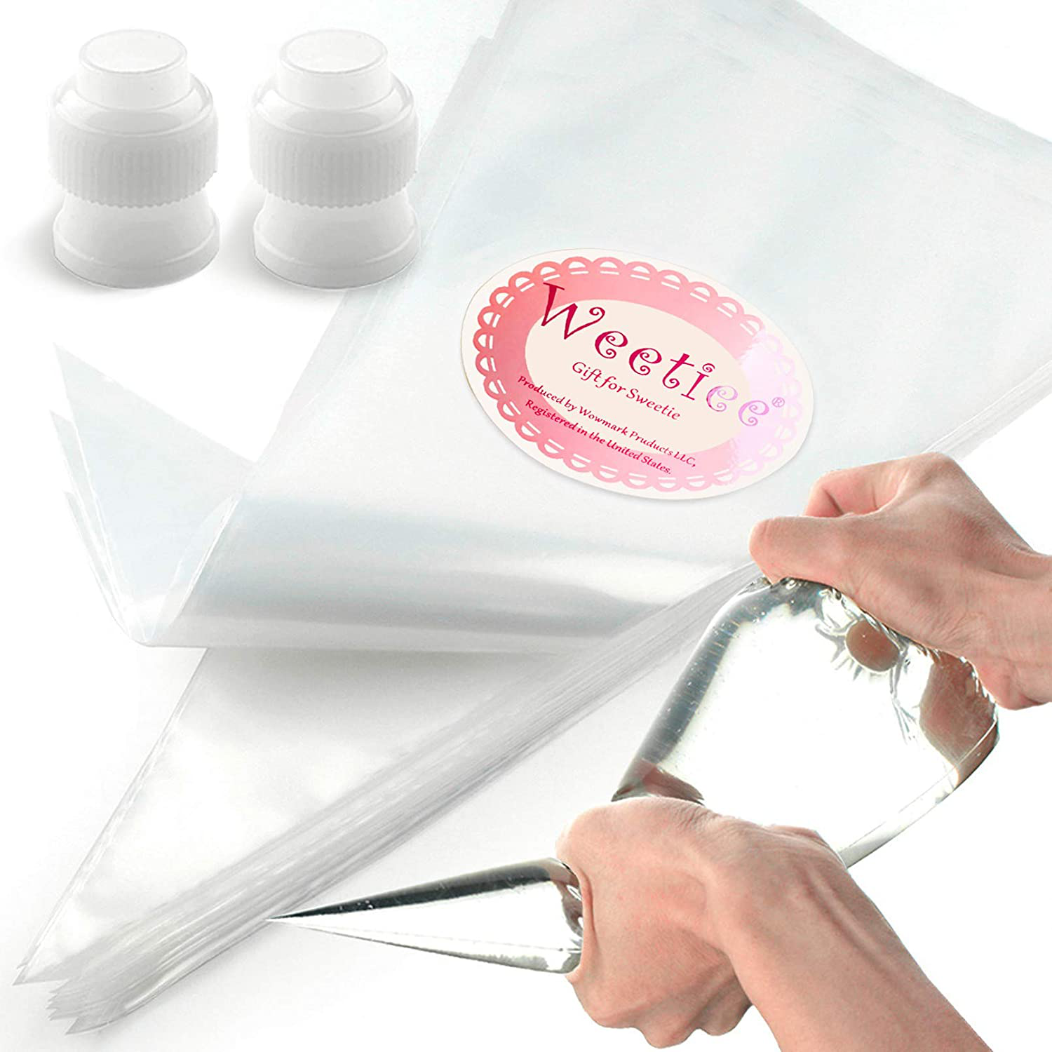 Weetiee Pastry Piping Bags -100 Pack-12-Inch Disposable Cake Decorating Bags Anti-Burst Cupcake Icing Bags for All Size Tips Couplers and Baking Cookies Candy Supplies Kits - Bonus 2 Couplers