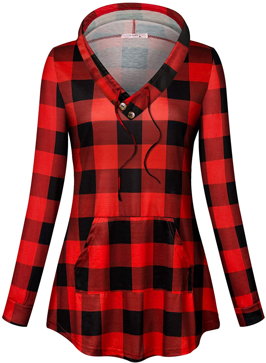 Tanst Sky Womens Long Sleeve Plaid Hoodie Shirts Tunic Tops with Pocket