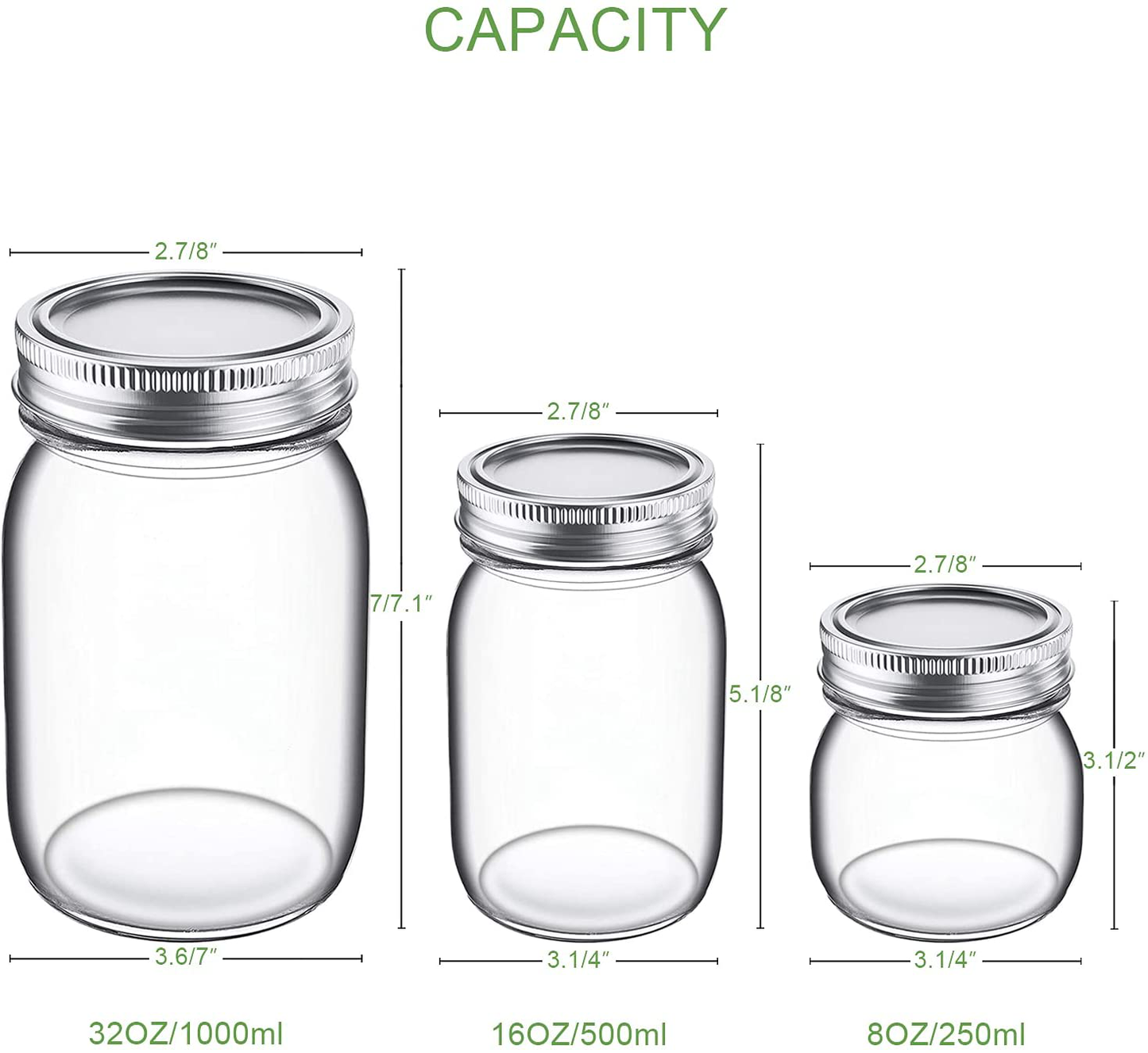 Mason Jars Variety Pack (Set of 14), Regular Mouth Jars with Lids and Bands(Split-Type),32oz 2 Pack, 16oz 6 Pack and 8oz 6 Pack