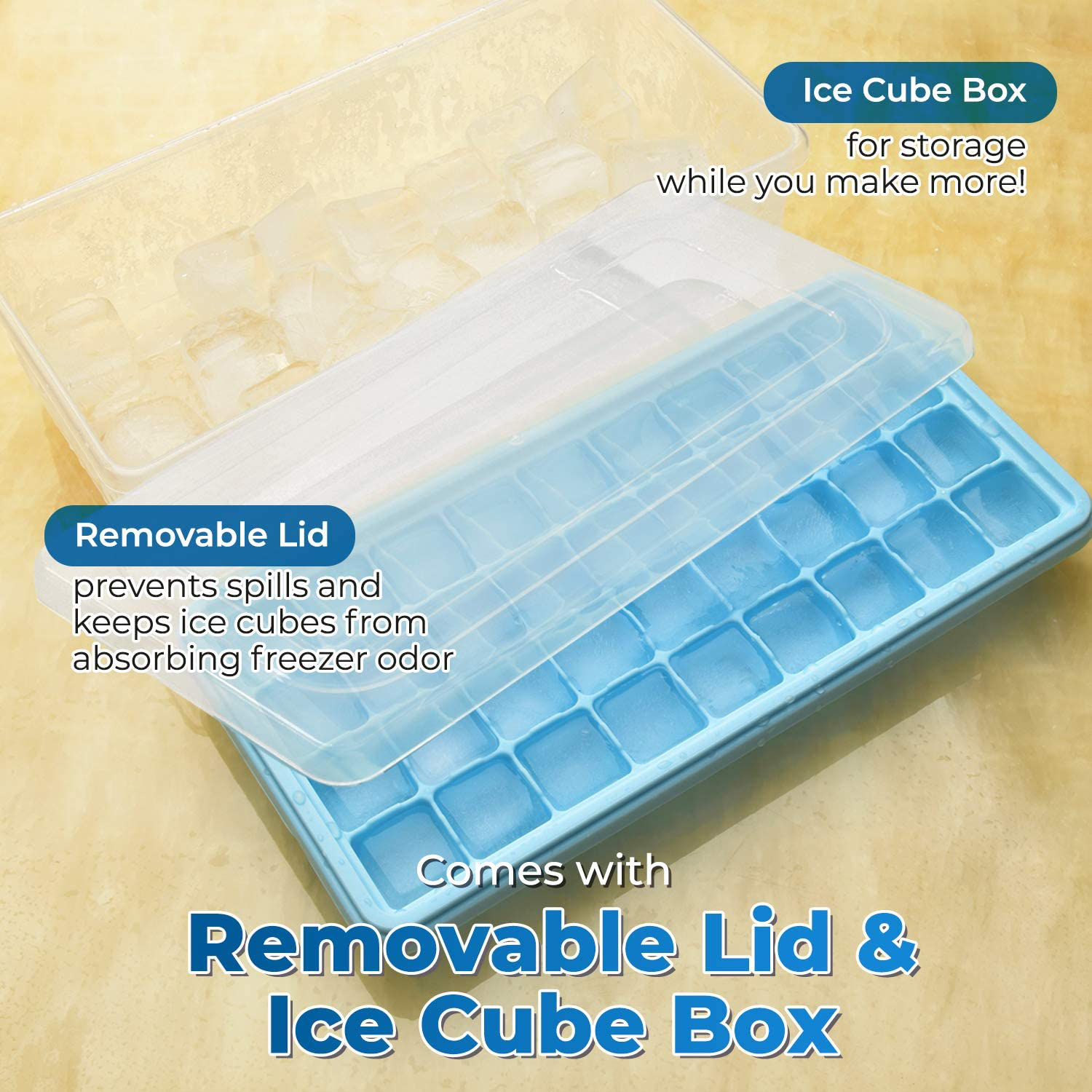 Ice Cube Tray With Lid and Bin- Silicone Ice Tray For Freezer | Comes with Ice Container, Scoop and Cover | Good Size Ice Bucket (Green)