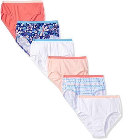 Hanes Girls' 100% Cotton Tagless Brief Panties, Multiple Pack Options