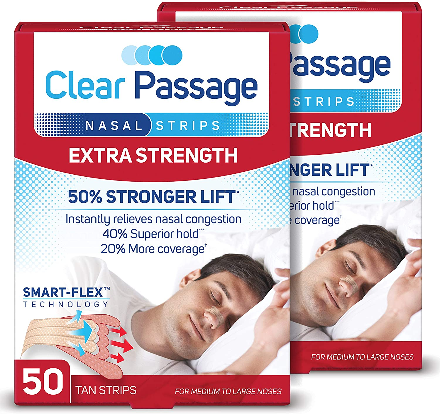 Clear Passage Nasal Strips Extra Strength, Tan, 50 Count | Works Instantly to Improve Sleep, Reduce Snoring, & Relieve Nasal Congestion Due to Colds & Allergies