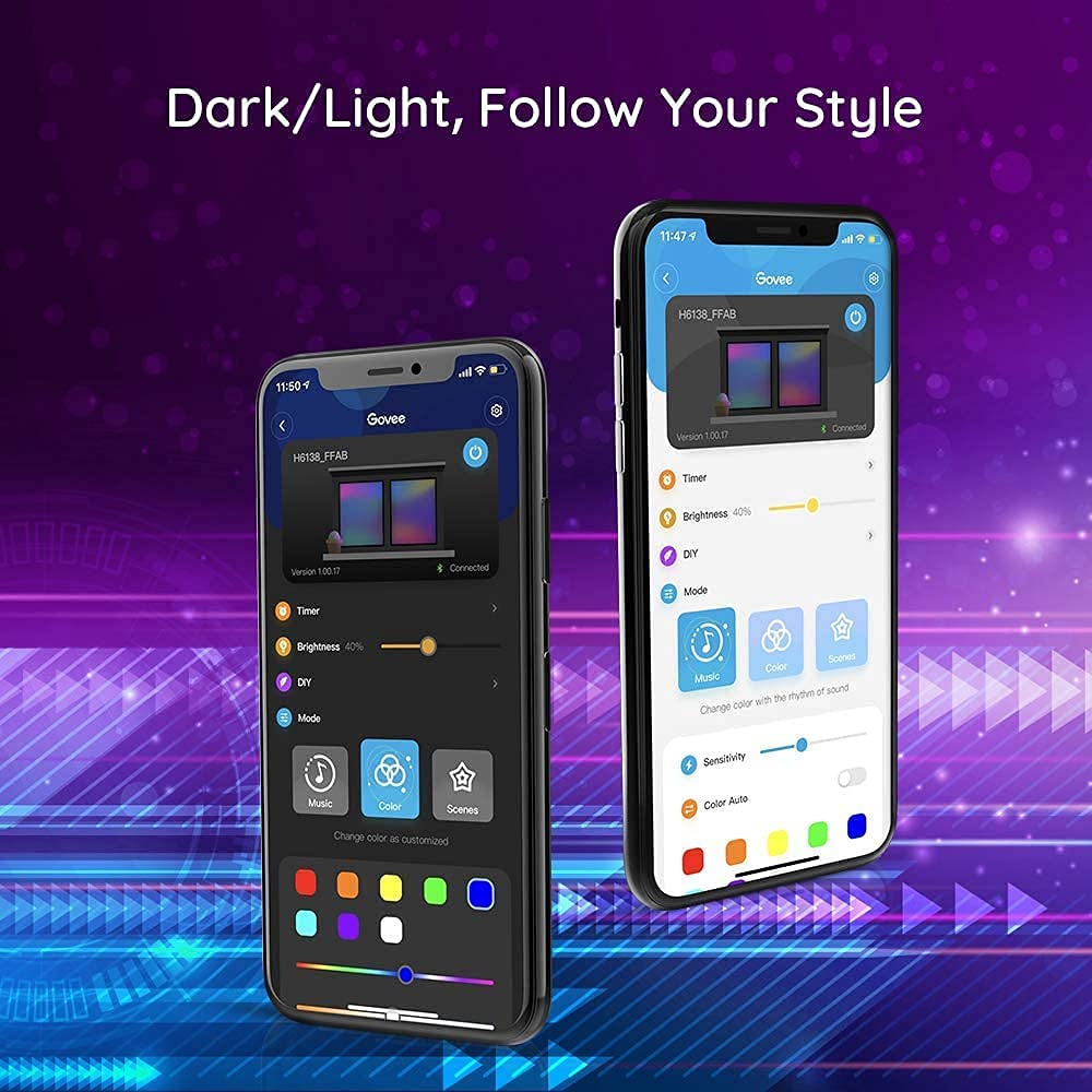 LED Strip Lights Bluetooth, Music Sync LED Lights with App Phone, Remote, Control Box, RGB Color Changing Lights with 64 Scenes Modes, DIY for Room, Bedroom, Kitchen, TV, Office, Party