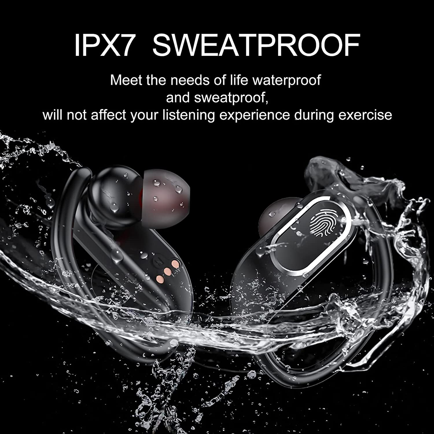 Wireless Earbuds Sports, Bluetooth 5.0 Headphones Noise Reduction 48Hrs Playtime Deep Bass in Ear Earphones with Earhooks, 1000Mah Charging Case, Waterproof Built-In HD Mic Headset for Workout