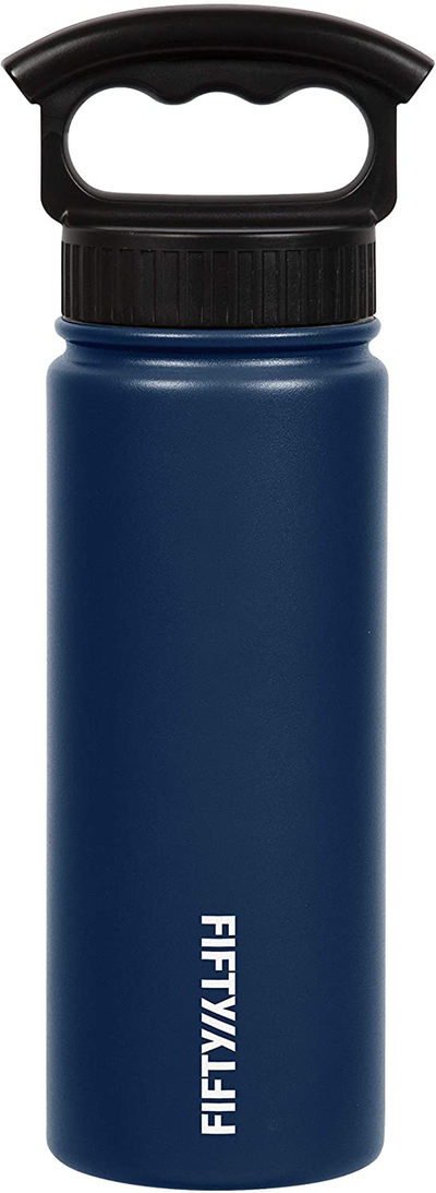 FIFTY/FIFTY Double Wall Vacuum Insulated Water Bottle, Stainless Steel, Wide Mouth with Three Finger Cap