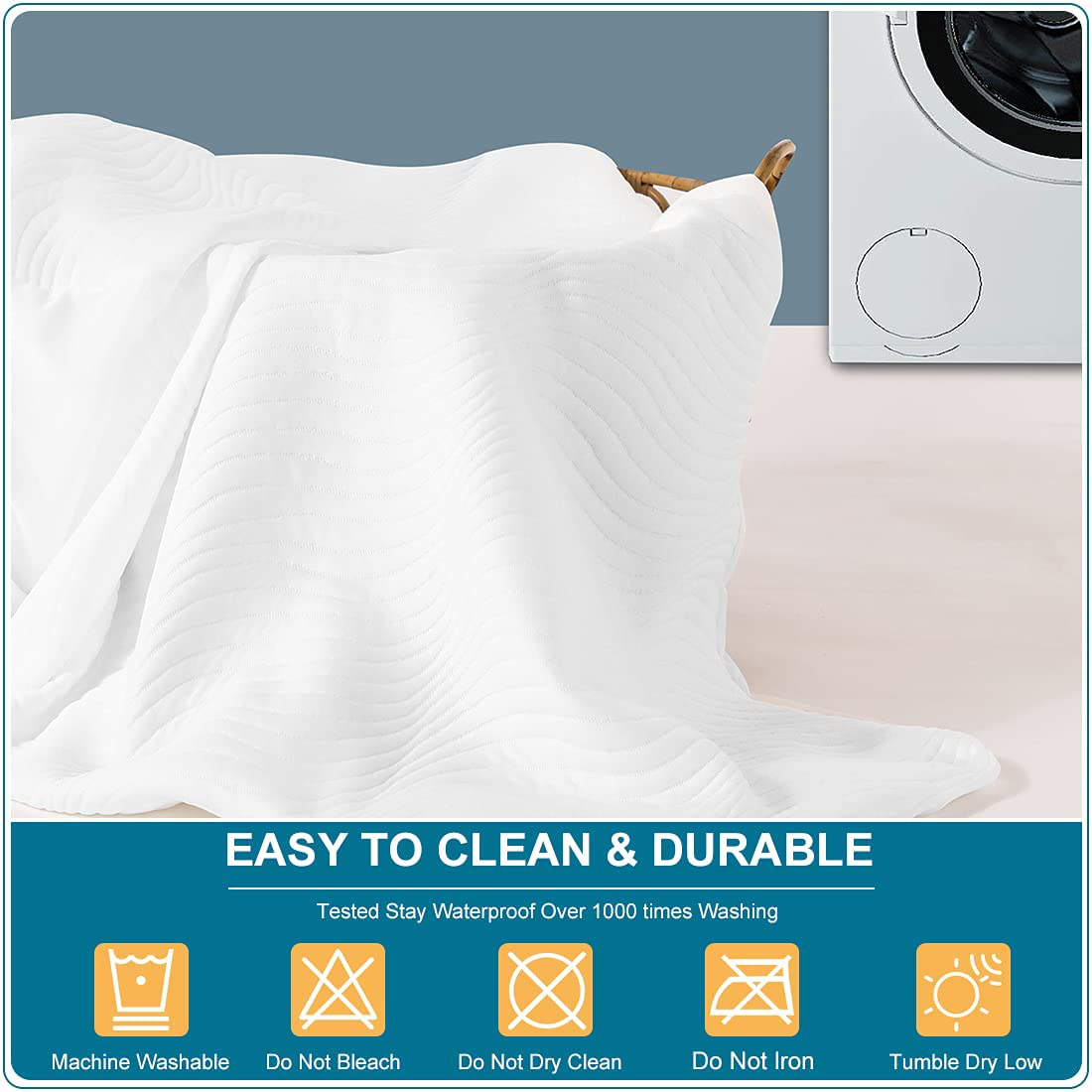 Newspin Queen Size Waterproof Mattress Pad, Quilted 3D Air Fiber Filling Breathable Mattress Protector, 6''-21'' Deep Pocket, Noiseless Bed Cover