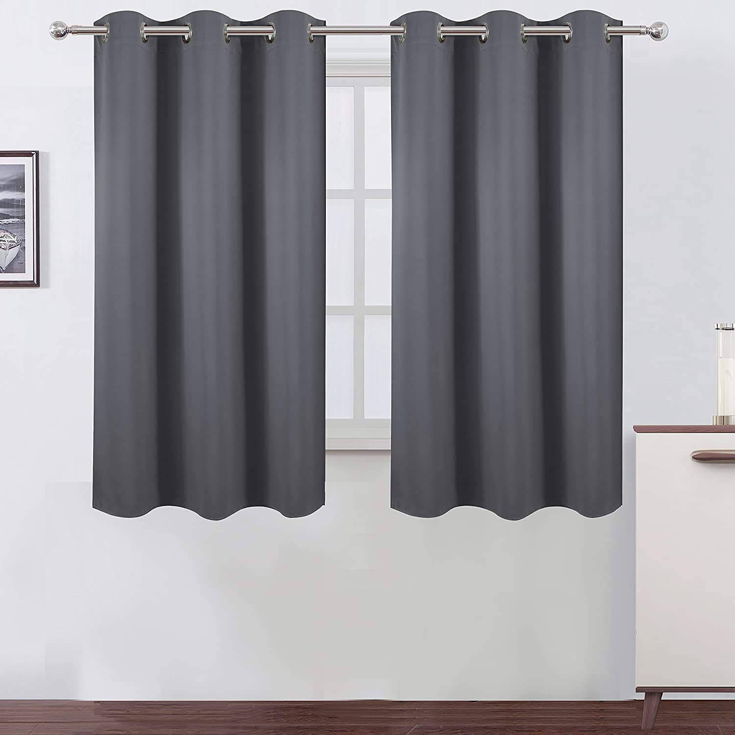 LEMOMO Grey Blackout Curtains for Bedroom Room Darkening Curtains/Draperies Thermal Insulated Living Room Curtains Gray Curtains Set of 2 Panels (38 x 54 Inch, Grey)