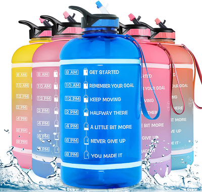 ZOMAKE Gallon Water Bottle with Straw & Time Marker - 64/128 oz Motivational Water Jug BPA Free Leakproof Large Water Bottle Ensure You Drink Enough Water Daily