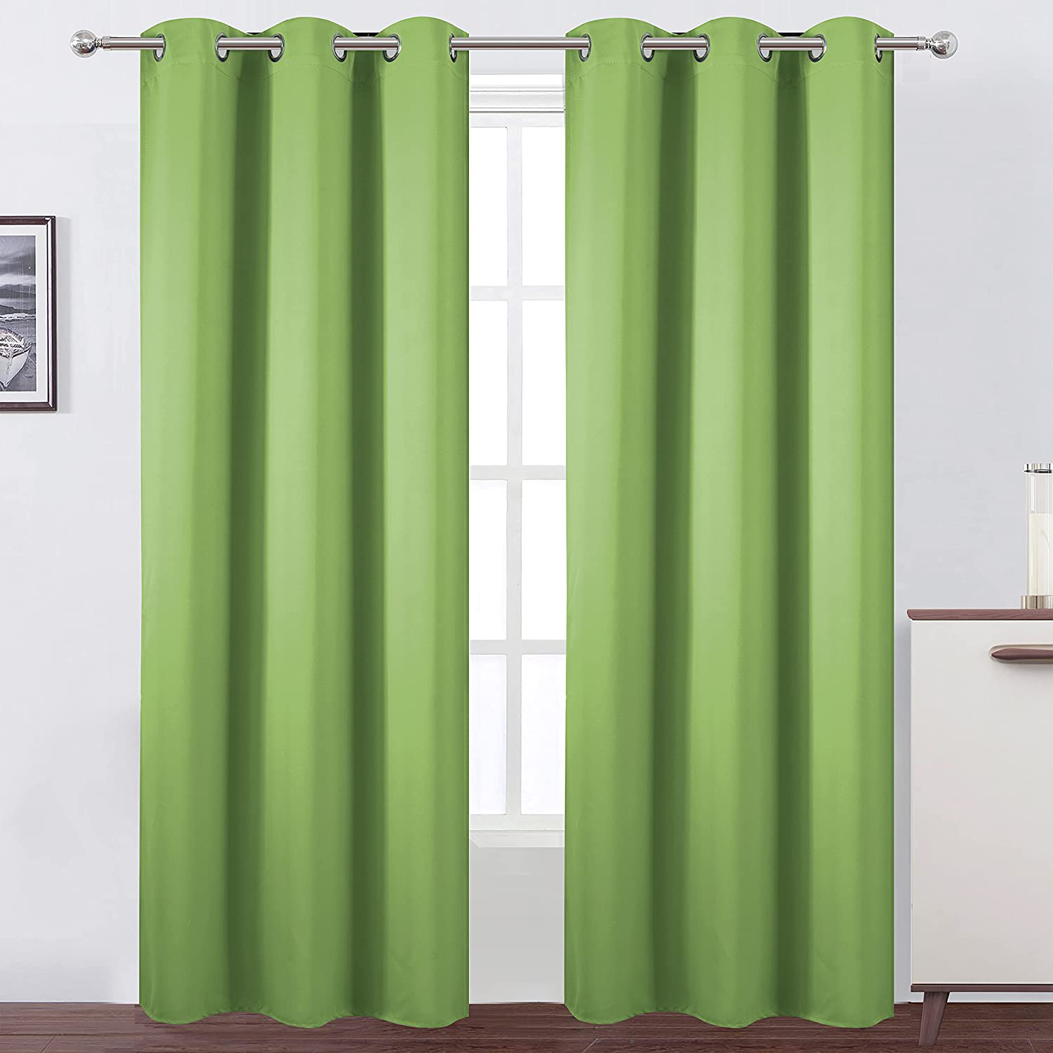 LEMOMO Light Green Blackout Curtains/42 x 84 Inch/Set of Two Panels Grommet Bedroom Curtains