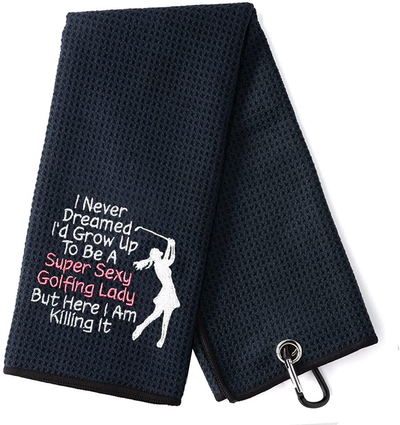 DYJYBMY Super Sexy Goifing Lady Funny Golf Towel, Embroidered Golf Towels for Golf Bags with Clip, Golf Gifts for Men Woman, Birthday Gifts for Golf Fan, Retirement Gift, Mom Golf Towel