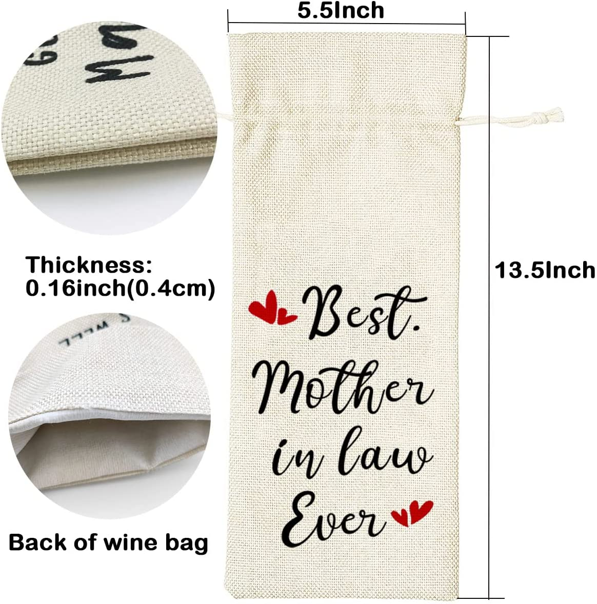 Best Mother in Law Everwine Bag, Mother in Law Wine Bag, Mother in Law Gift, Mother in Law Baptism, Reusable Burlap Drawstring Wine Bag