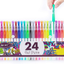 Glitter Gel Pens Colored Fine Tip Markers with 40% More Ink for Adult Coloring Books, Drawing and Doodling (24 Colors)