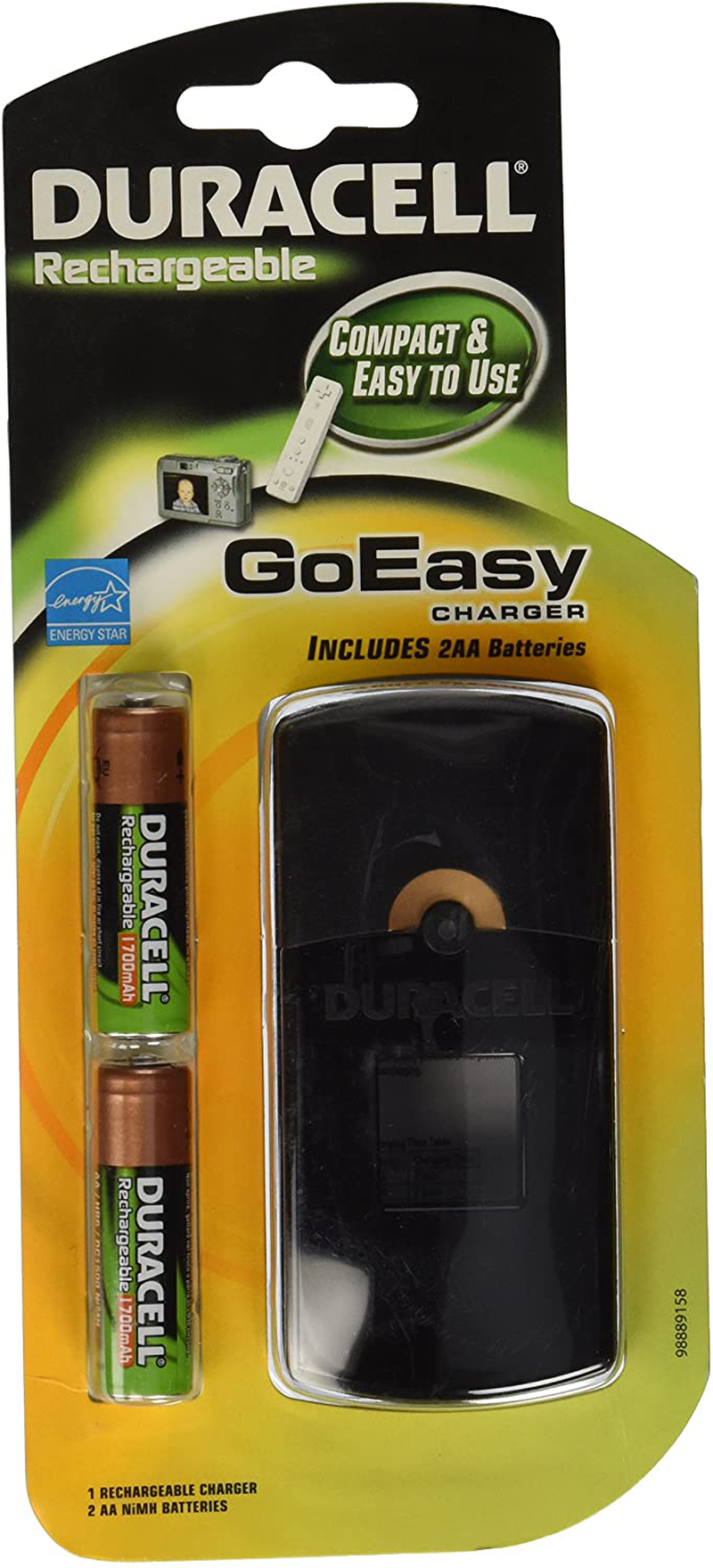 Duracell GoEasy Charger/Rechargable/Includes 2 AA Rechargeable Batteries,