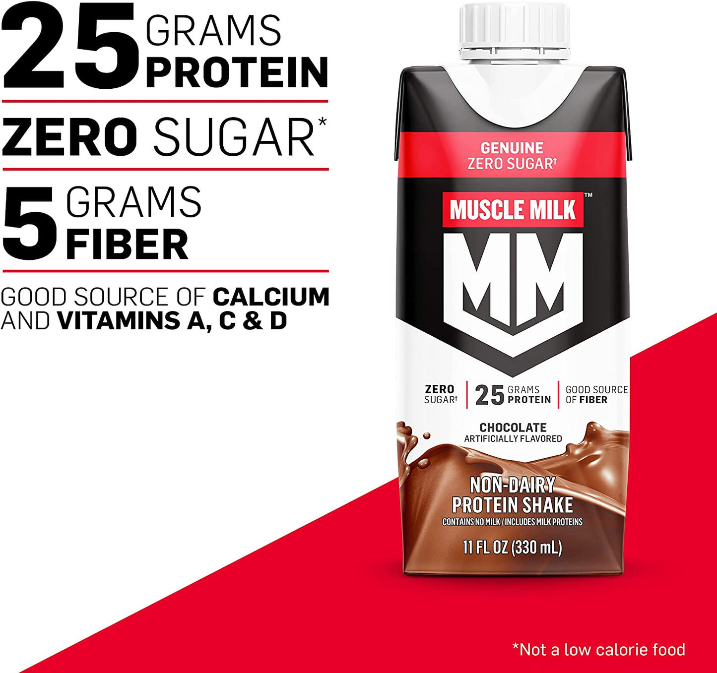 Muscle Milk Genuine Protein Shake, Chocolate, 11 Fl Oz Carton, 12 Pack, 25G Protein, Zero Sugar, Calcium, Vitamins A, C & D, 5G Fiber, Energizing Snack, Workout Recovery, Packaging May Vary