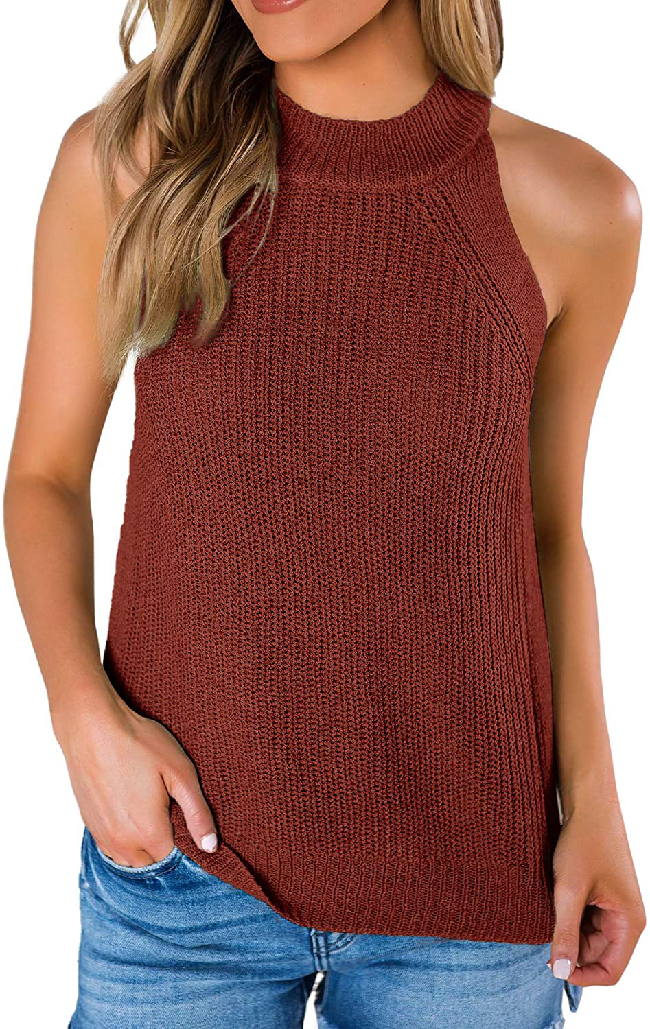 SySea Womens Summer Loose Knit Shirts Sleeveless Halter Neck Sweater Tank Tops