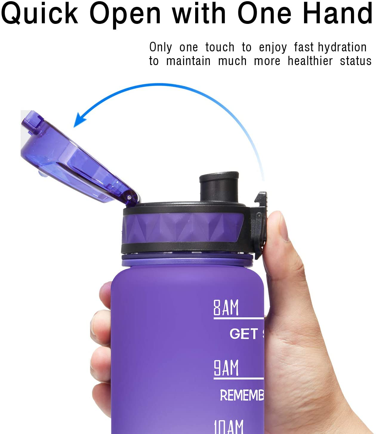 Elvira 32oz Motivational Fitness Sports Water Bottle with Time Marker & Removable Strainer,Fast Flow,Flip Top Leakproof Durable BPA Free Non-Toxic