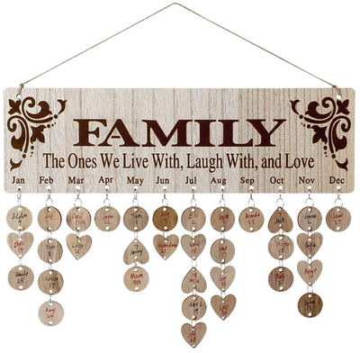 Joy-Leo Gifts for Mom Grandma, Wooden Family Birthday Calendar Board DIY with 100 Wood Tags, Decorative Birthdays Tracker Plaque Wall Hanging, for Christmas Mothers Day from Daughter Unique Model JL01