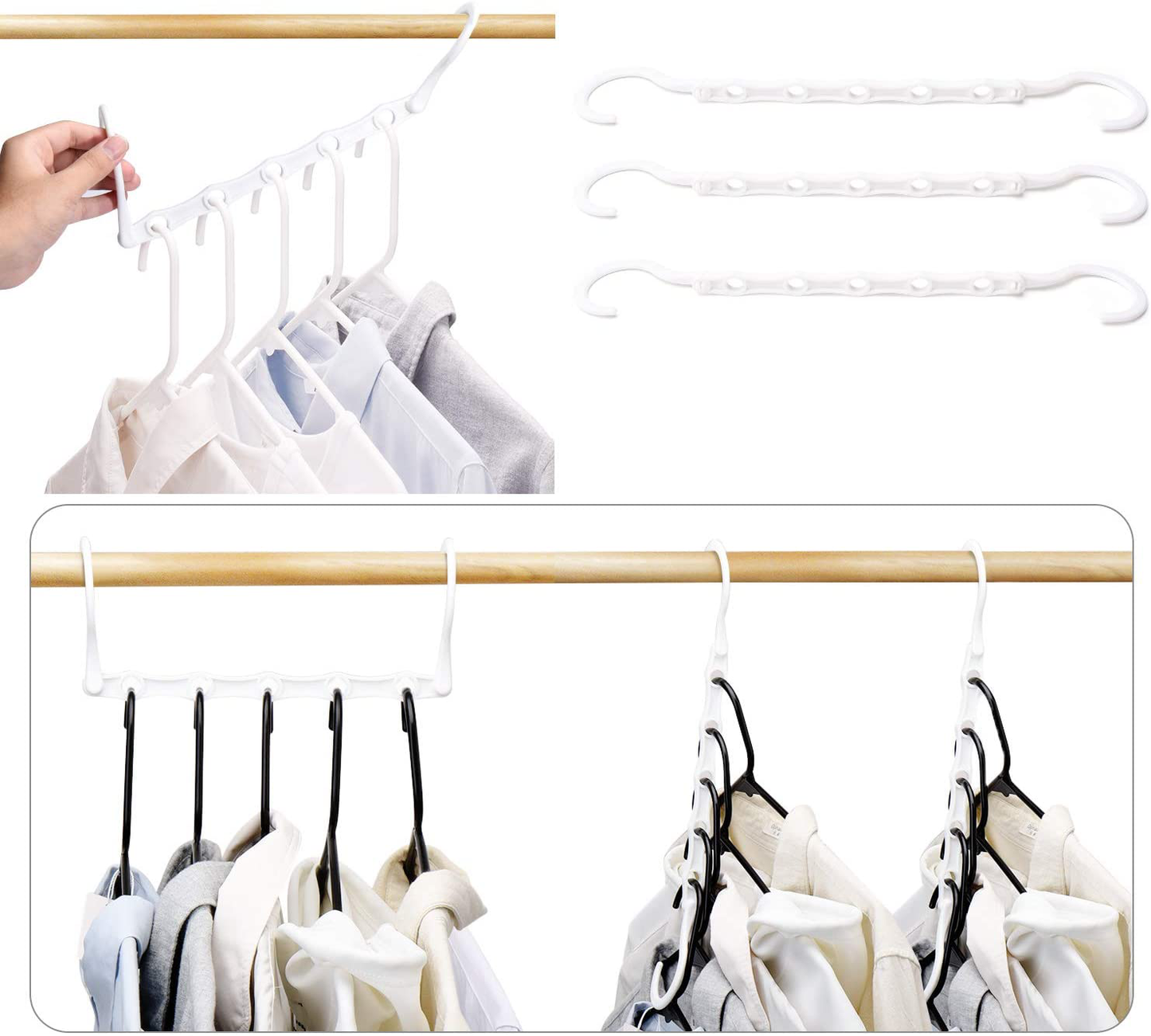 HOUSE DAY White Magic Hangers Space Saving Clothes Hangers Organizer Smart Closet Space Saver Pack of 10 with Sturdy Plastic for Heavy Clothes