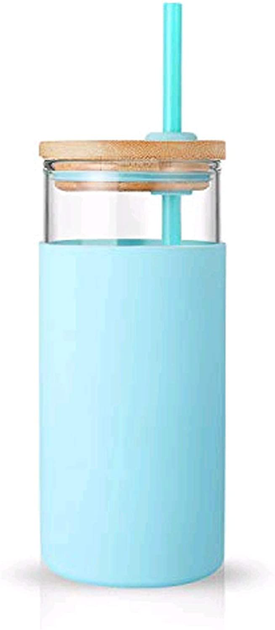 tronco 20oz Glass Tumbler Straw Silicone Protective Sleeve Bamboo Lid - BPA Free (Cape Cod Blue)