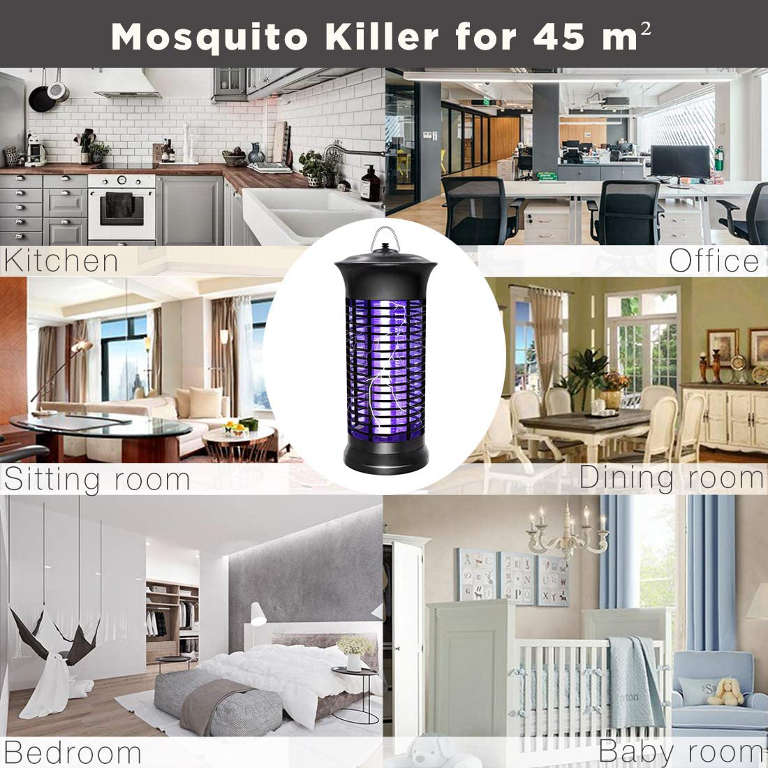 HUNTINGOOD Bug Zapper,Powerful Insect Killer ,Mosquito Zapper,Portable Standing or Hanging for Indoor,365NM UV Lamp,Chemical Free,Child Safe-Replacement Bulb Included