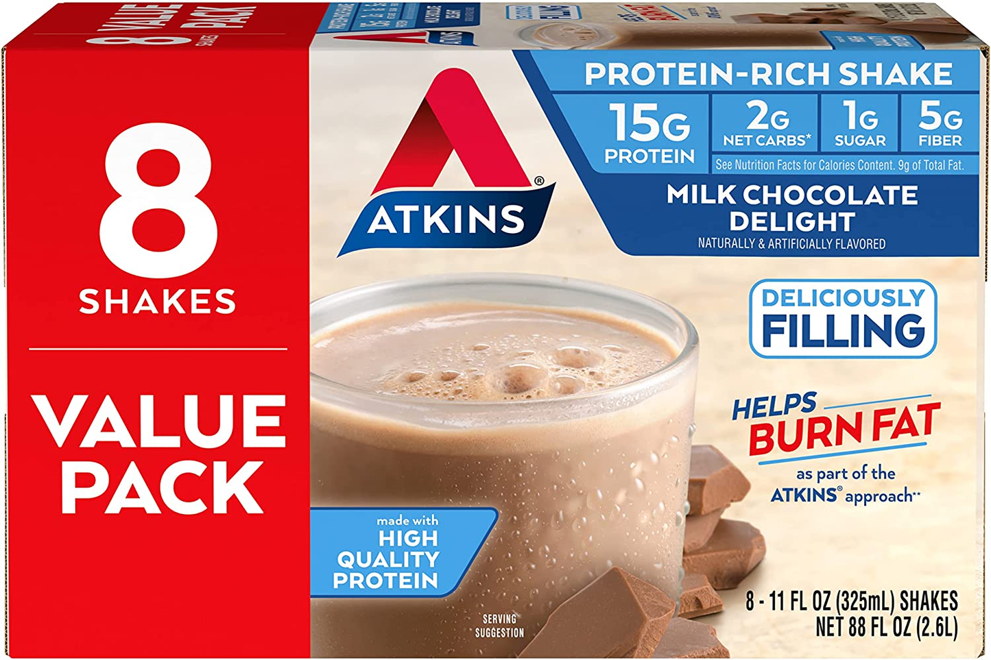 Atkins Gluten Free Protein-Rich Shake, Dark Chocolate Royale, Keto-Friendly, 8 Count