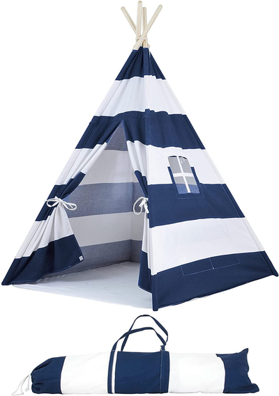 Natural Cotton Canvas Teepee Tent for Indoor & Outdoor Use (Blue)