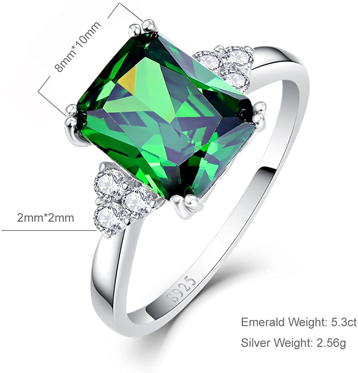 Women'S 5.3Ct Emerald Cut Created Green Emerald 925 Sterling Silver Engagement Ring