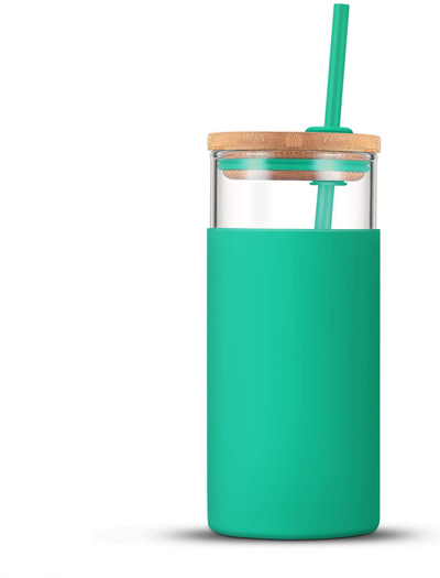 tronco 20oz Glass Tumbler Glass Water Bottle Straw Silicone Protective Sleeve Bamboo Lid - BPA Free (Gress)