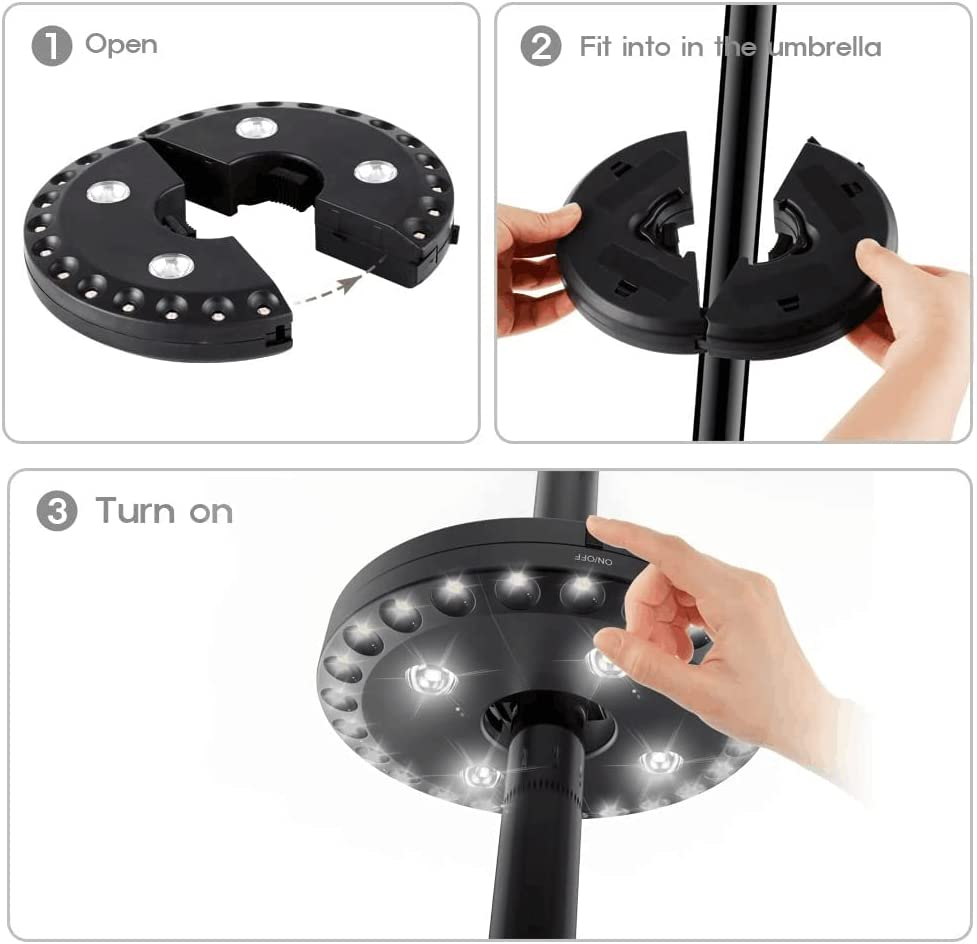 Patio Umbrella Light 3 Brightness Modes Cordless-4 X AA Battery Operated,Umbrella Pole Light Camping Tents or Indoor Use