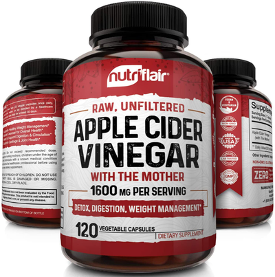 Apple Cider Vinegar Capsules with Mother 1600Mg - 120 Vegan ACV Pills - Best Supplement for Healthy Weight Loss, Diet, Keto, Digestion, Detox, Immune - Powerful Cleanser & Appetite Suppressant Non-Gmo