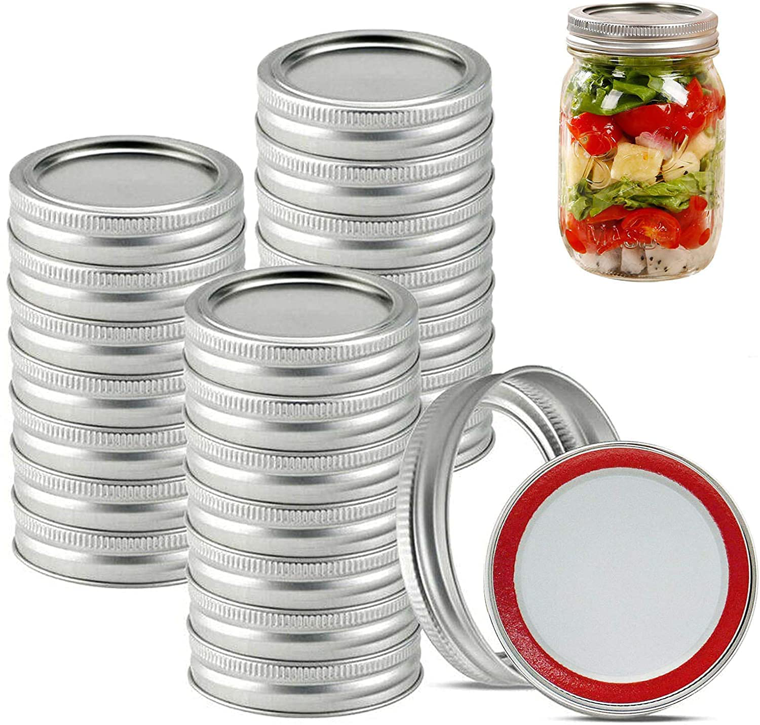 Canning Lids and Rings Regular Mouth - Mason Jar Lids Regular Mouth with Silicone Seals Rings for Ball or Kerr Jars, Rust-Proof Split-Type Leak Proof, Silver/24 Count (Lids&Rings)