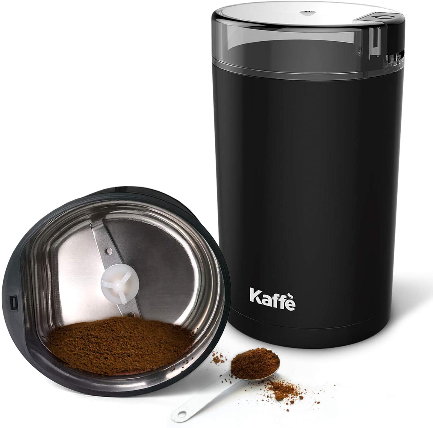 Kaffe Electric Coffee Grinder - Black - 3oz Capacity with Easy On/Off Button. Cleaning Brush Included. Grind Fresh Coffee Beans Every Time!