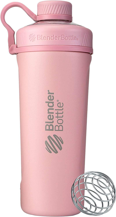 BlenderBottle Radian Shaker Cup Insulated Stainless Steel Water Bottle with Wire Whisk, 26-Ounce, Matte Rose Pink