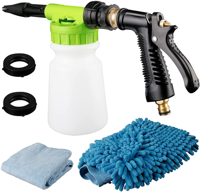 VZCY Car Wash Foam Gun for Garden Hose, Quick Release Cleaning Foam Sprayer with 3/8" Brass Connector & Microfiber Towel, Dual Filtration Soap Cleaning Gun Kit for Car Household